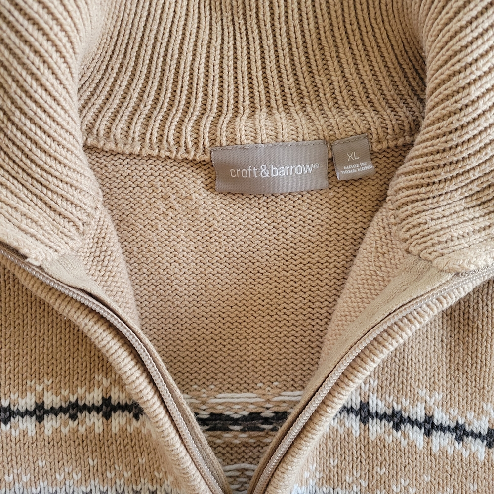 Croft & Barrow Tan Patterned Zip-Up Sweater - Picture 7 of 10
